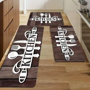 3-Piece Set Silicone Rubber Non-Slip Kitchen Mat, Printed Knife Fork Utensil Pad, Durable & Easy Clean Surface