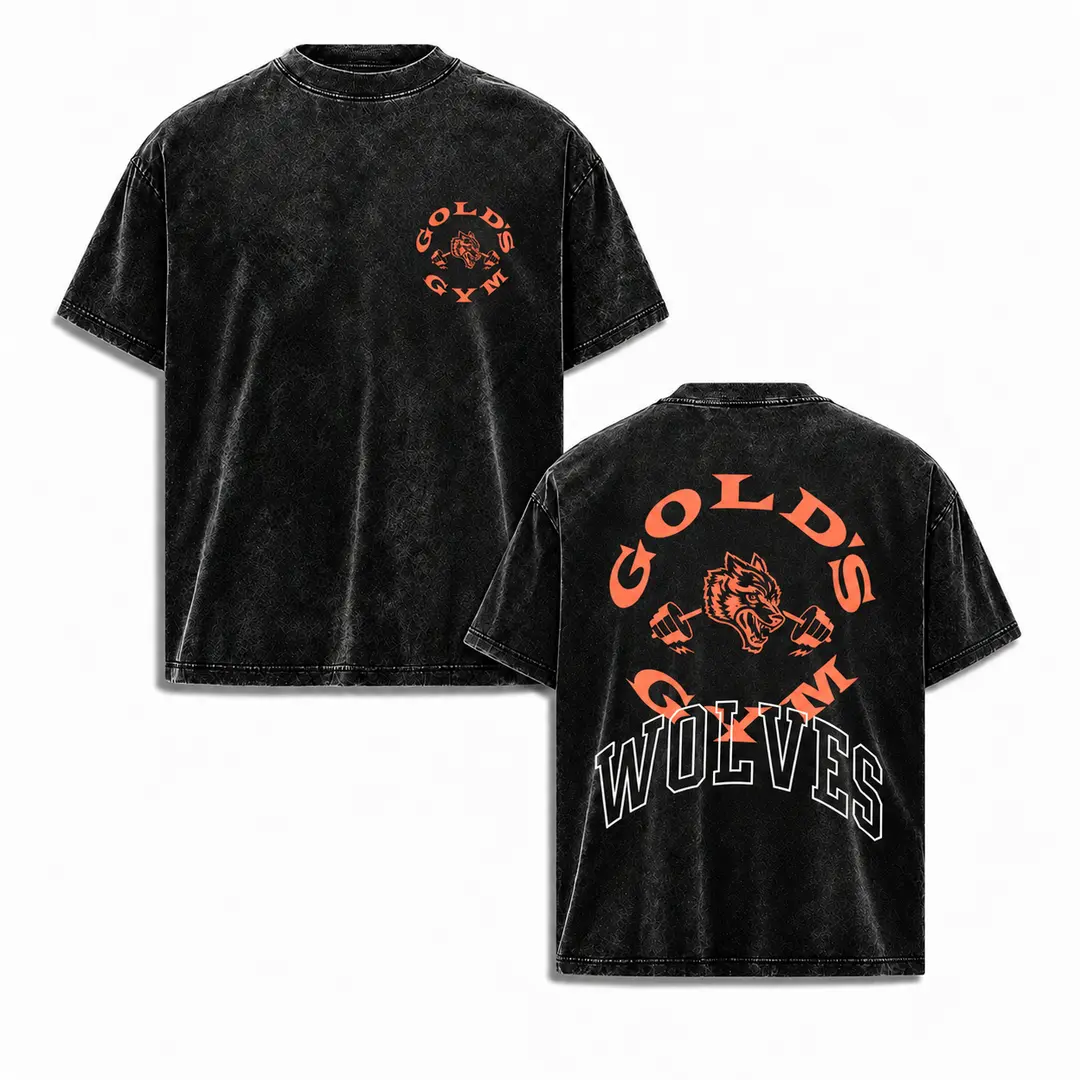 Wolf Gym Graphic T-Shirt, Vintage Wash Oversized Tee, Bold Fitness Back Print Unisex Streetwear Shirt for Men and Women Workout Casual Wear
