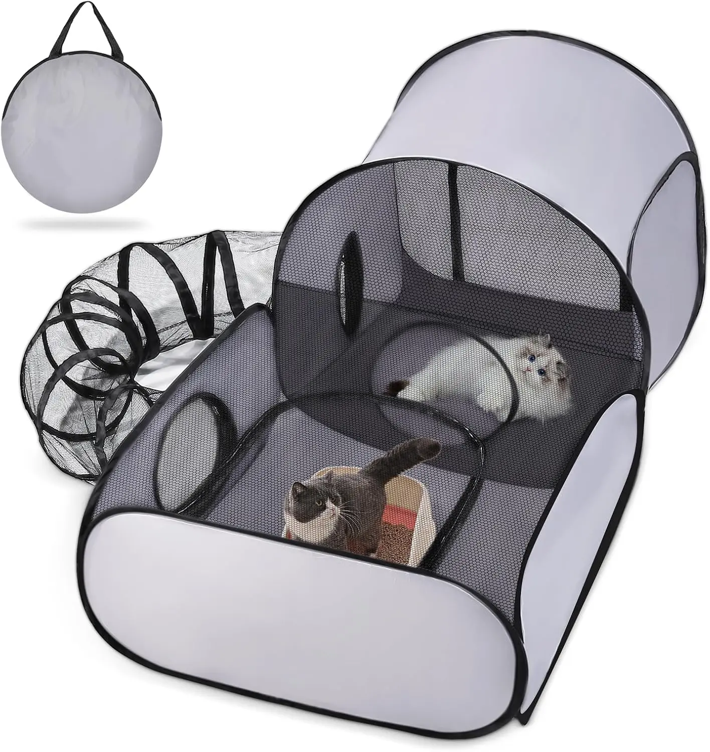 Tailtastic Dog Playpen with Surround Tunnel, Outdoor/Indoor Cat Playpen with Breathable Soft Sides,Tailtastic Cat Enclosure Tent for Small Animals, Portable Cat Tent with Carry Bag (Large)