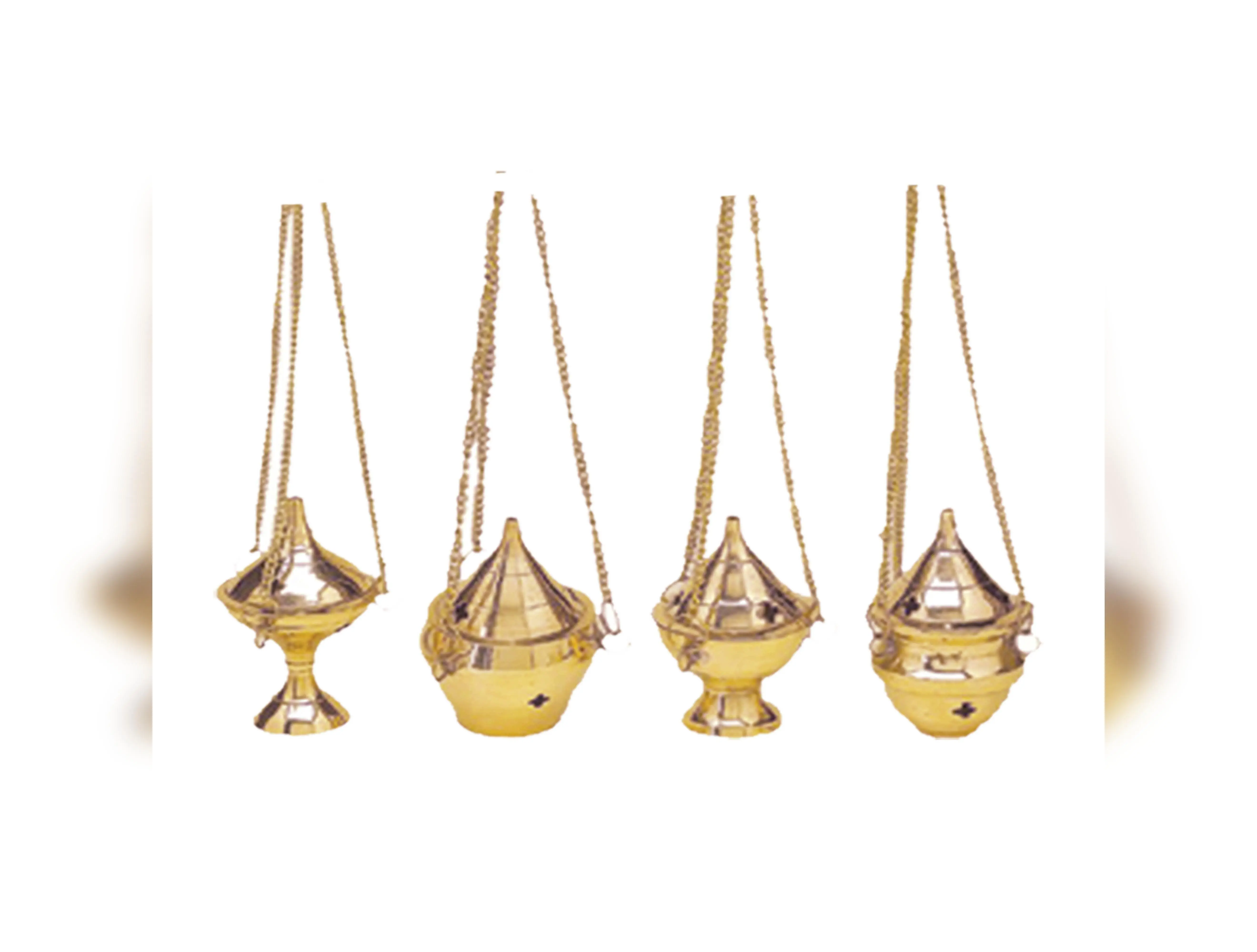 Vintage Brass Hanging Censer Burner - Hang/Table Use, Set of 4, Brass Finish, Altar Collections Cultural Collectible Incense Burner