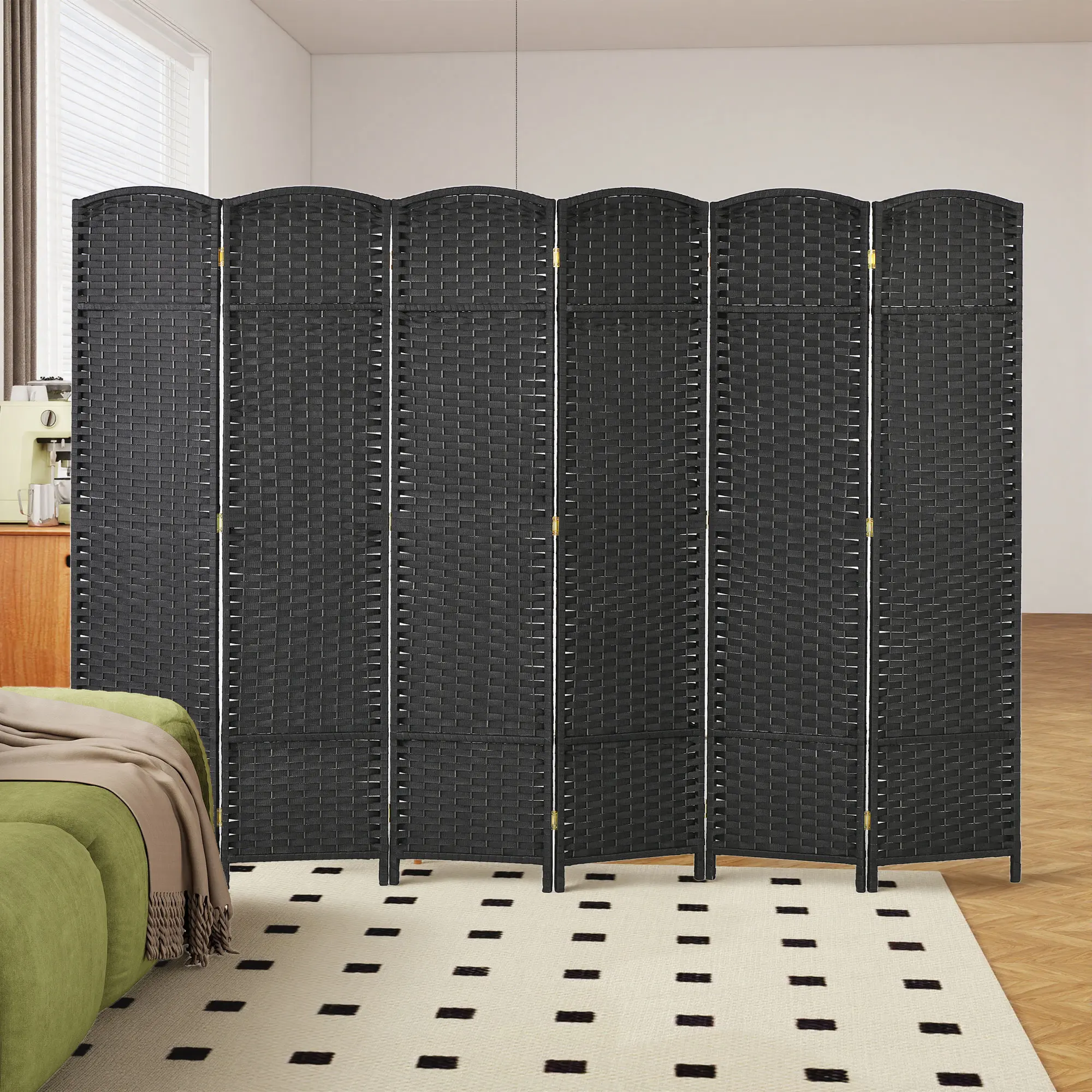 Black 6-Panel Folding Room Divider Screen, 5.6' Tall Freestanding Privacy Partition, Indoor Furniture for Home Office, Bedroom, Sunscreen Shading