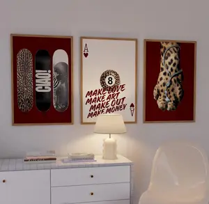 3 Trendy Cherry Red Gallery set, aesthetic leopard cheetah poster, Espresso martini Fashion print, Stockholm aesthetic, Skateboard wall art