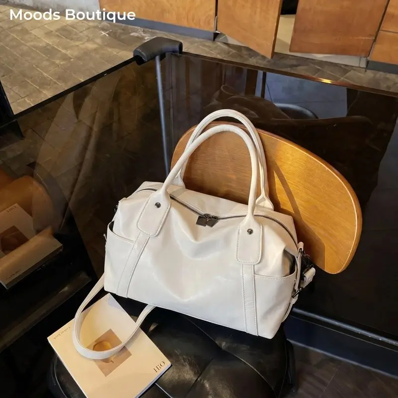MOODS Practical Shoulder Crossbody Bags For Women Vegan Leather Pure Color Bowling Bag Big Capacity Shopping Travelling Handbags