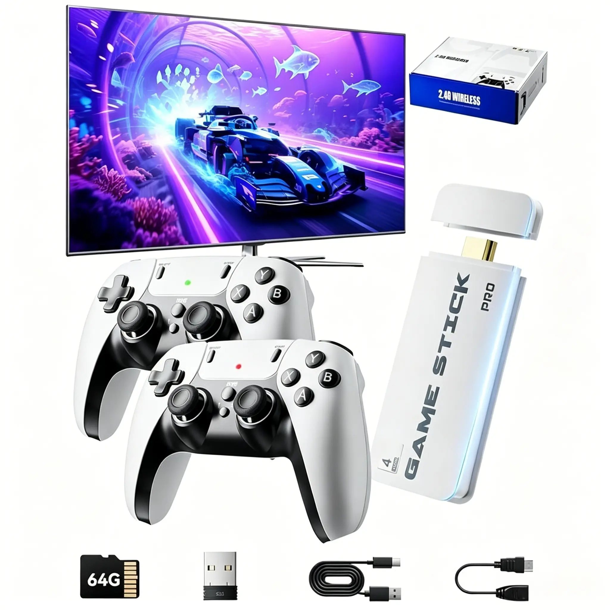 LASTEND Portable Retro Gaming Console - Plug-and-Play Game Stick with Cable, 2 Controllers, Family-Friendly Game Night Gadget, Tech Gift for Father's Day, Teenage Boys, Gamer Stuff