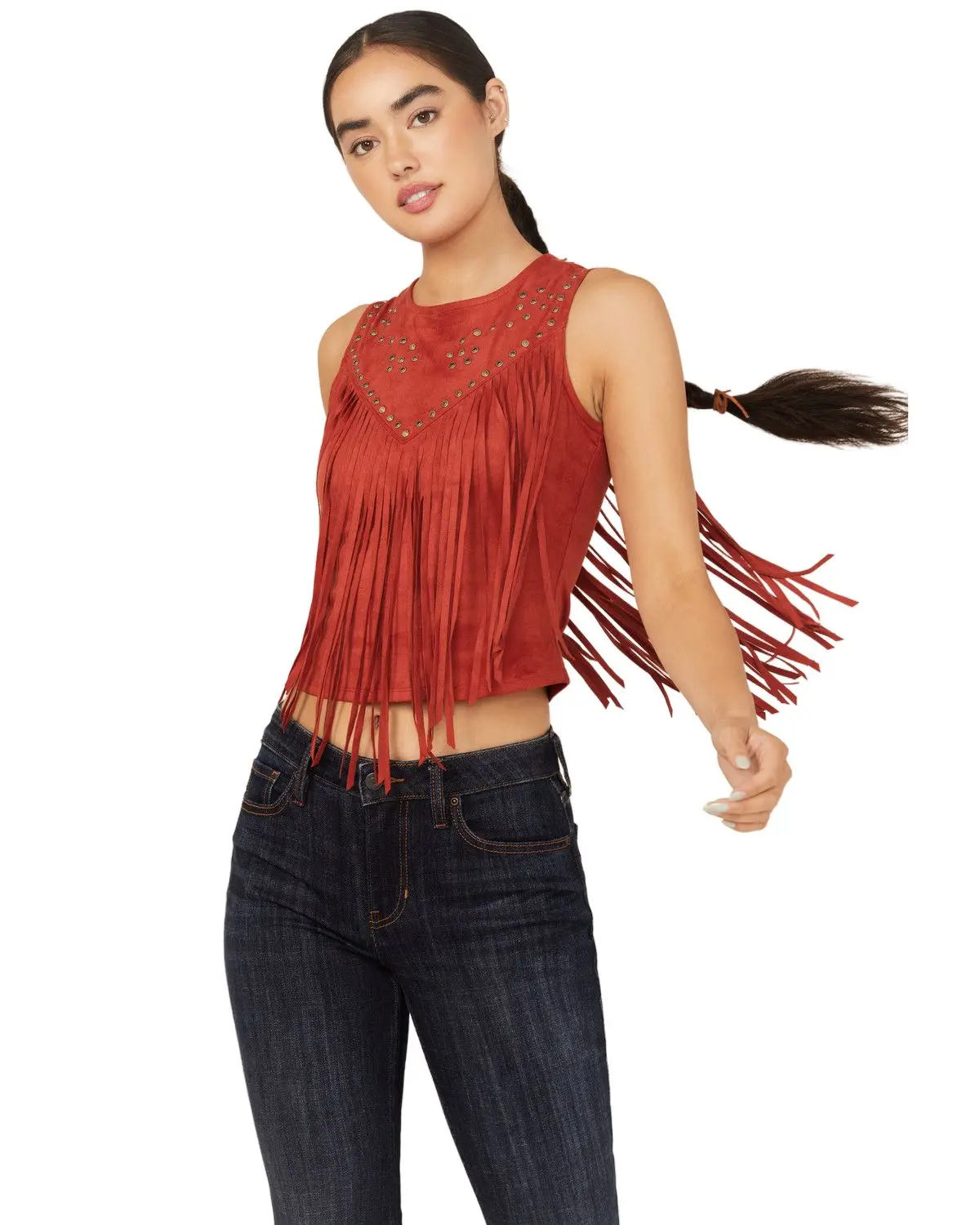 Idyllwind Women's Women'S Studded Fringe Faux Suede Sleeveless Shirt - Iwsp25k2-Chi