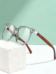 Fashion Versatile High-End Wood Grain Leg Glasses, Personalized Outdoor Office Anti-Blue Light Eyewear, Metal Frame, All Seasons