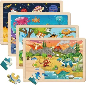 Kids Jigsaw Puzzles for 4-8 Ages 4 Pack 24 Piece Wooden Educational Puzzles for Toddlers & Preschool Boys Girls Learning Toys for Ages 4 5 6 7 8 Gifts