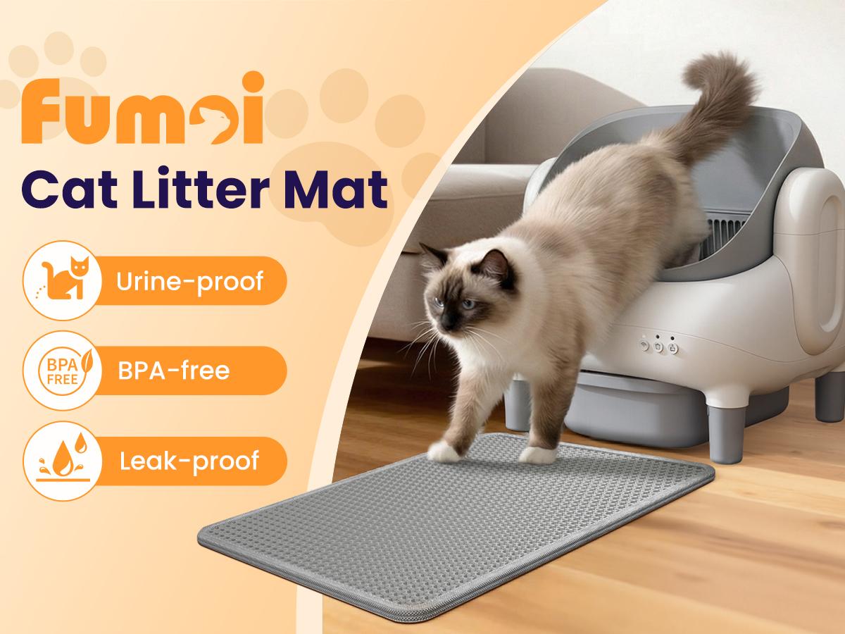 Easy-Clean Cat Litter Trapping Mat | Waterproof & Urine-Proof Floor Protection, 22x16 Inch, Grey Non-Slip Mat