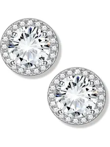 Cubic Zirconia Stud Earrings 18K Gold Plated Sterling Silver Post Earrings 10MM Square Round Heart Simulated Diamond Halo Stud Earrings Rhinestone Dance Competition Earrings High Quality Earrings for Women Hypoallergenic