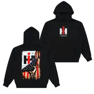 International Harvester Hoodie, Graphic Sweatshirt – Vintage Logo with USA Flag Design, Premium Cotton Blend, Unisex Fit, Ideal Gift for Proud Americans