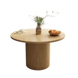 47 Inch Round Dining Table, Farmhouse Fluted Dining Kitchen Table, Modern Wood Small Circle Dining Table for Kitchen Living Room, Natural