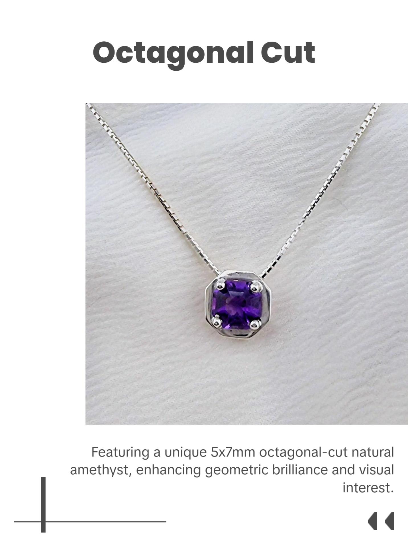 Octagonal Amethyst Pendant Necklace in Sterling Silver