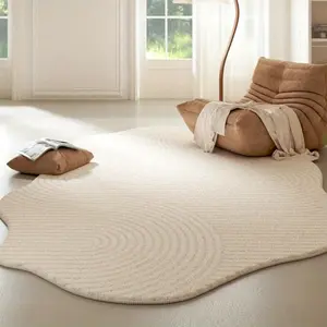 1pc French Cream Style, Modern Indoor Rug, Living Room Decoration Carpet Modern Simple Striped Bedroom Washable Rug Irregular Shape Sofa Coffee Table Non-slip Mat Fluffy and Soft Lounge Art Carpet Off-white Balcony Leisure Foot Rug