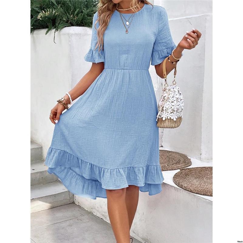 For Dresses Pastel Trim With Casual Minimalist EMERY ROSE Summer Dress Textured Fabric And Ruffle Women