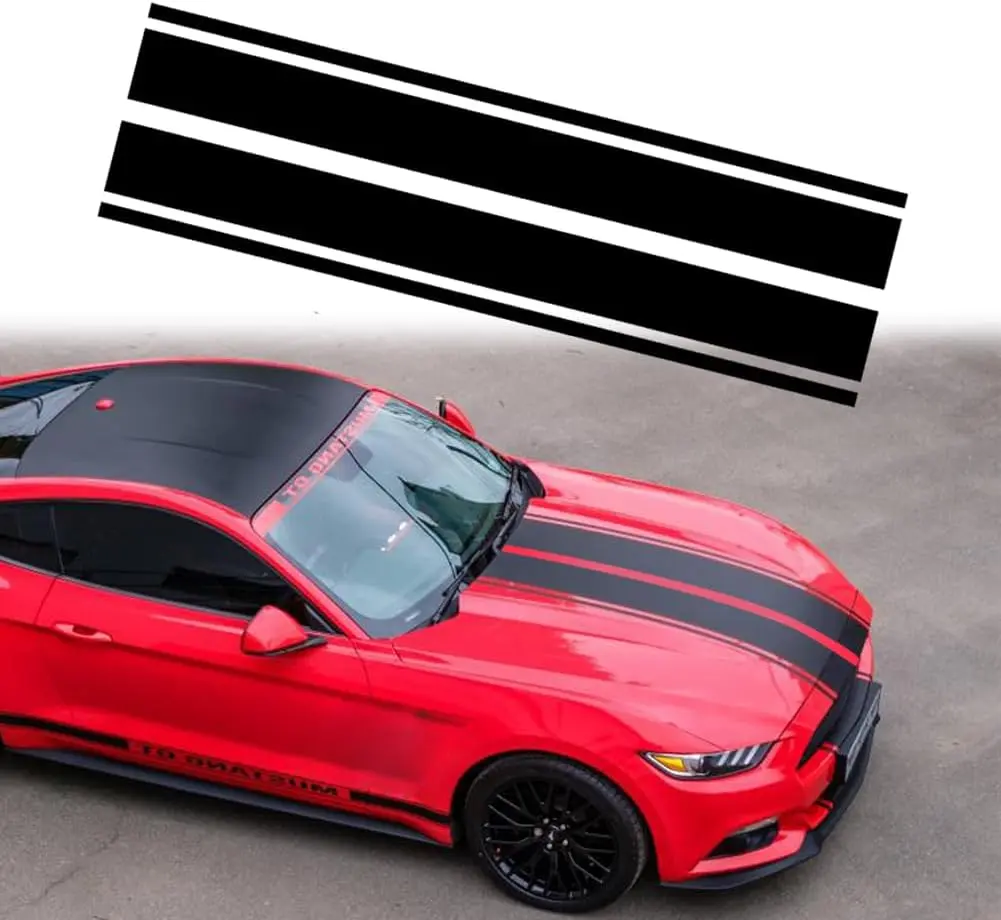 RAVOONY Universal Racing Hood Stripe Vinyl Decals, Black and White Waterproof Hold Vehicle Accessories, Exterior Cool Decor for SUVs Trucks Off-Road Rides, Indoor Outdoor Use