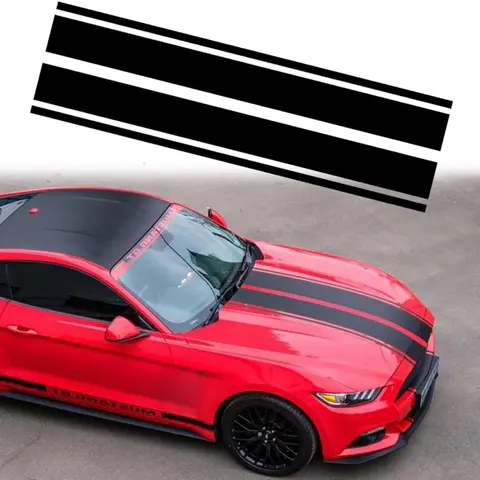 RAVOONY Universal PVC Racing Hood Stripe Vinyl Decals - Black & White Rain-proof Wash-safe Stick, Strong Adhesive Sticker for Cars, Racing Stripe Car Stickers, Bold Exterior Decor, Truck Accessories (SUV Compatible)