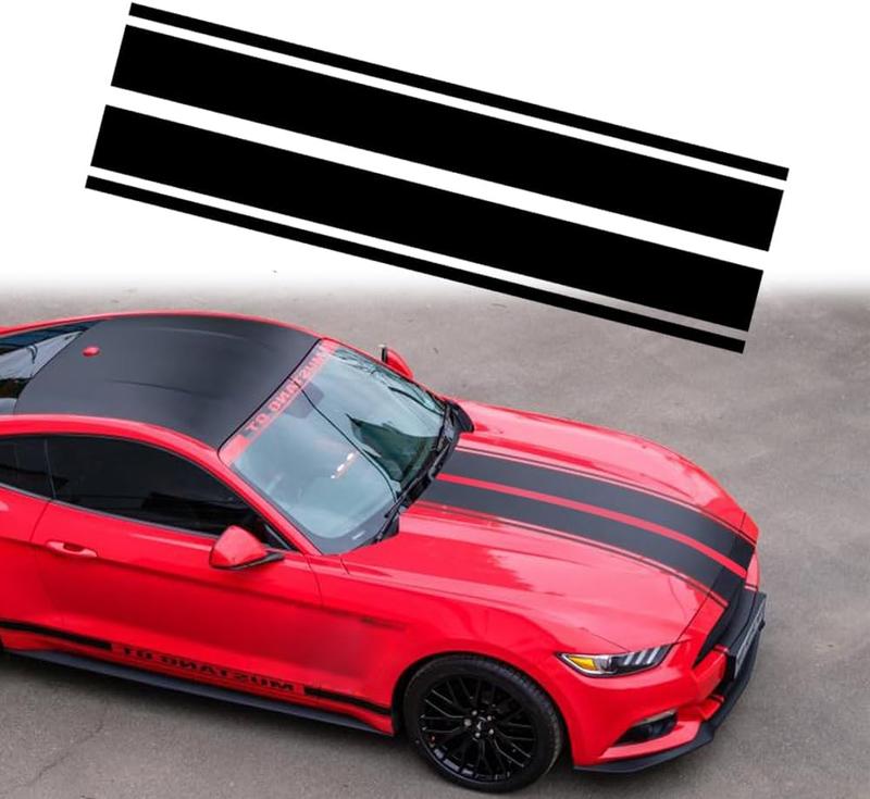 RAVOONY Universal Racing Car Hood Stripe Decal Black and White Waterproof Vinyl Stickers for SUVs Trucks Off-Road Vehicles Exterior Decoration  Indoor Outdoor Use