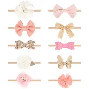 P-HDW015   Baby Girl Headbands with Bows Soft Nylon Newborn Toddler Hairbands Handmade Baby Hair Accessories for Infant Girls Kids