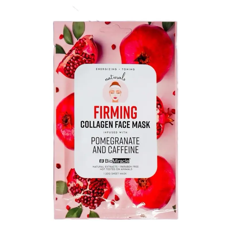 Natural Skincare Firming Collagen Face Mask Infused with Pomegranate & Caffeine for Skin Repair and Toning