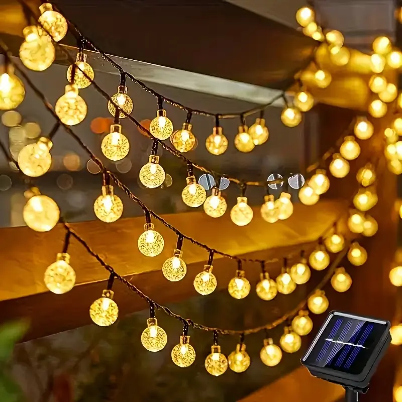 Solar Powered Crystal String Lights, 22.9ft 50 LED Crystals, 8 Flash Modes, Modern Style, Switch Control, Garden Christmas New Year Decorations