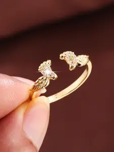 Geometric Footprint Design Adjustable Women's Ring with Artificial Zirconia, Openable Fashion Jewelry for Ladies, Adjustable Rings