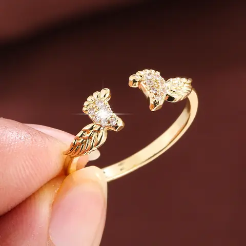 Geometric Footprint Design Adjustable Women's Ring with Artificial Zirconia, Openable Fashion Jewelry for Ladies, Casual Trendy Jewelry, Adjustable Rings, Unique Rings, Adjustable Trendy Rings
