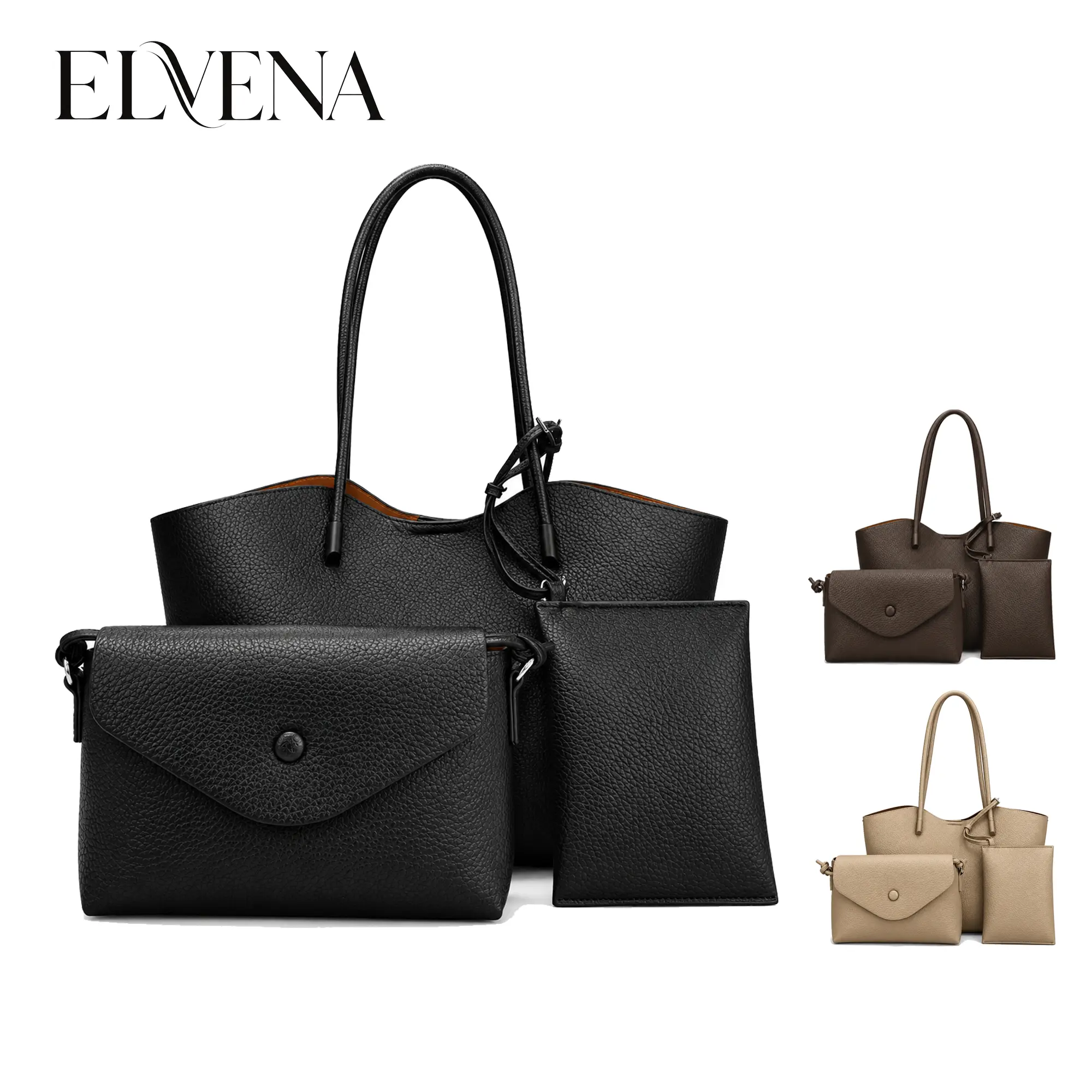 Women 3 Piece Tote Bag Set, Large Capacity Shoulder Handbag with Detachable Crossbody Pouch & Coin Purse, Vintage Top Handle Satchel Bag for Work Travel Everyday Use