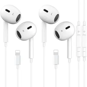2 Packs Headphones Earbuds with Lightning Connector(Built-in Mic & Control Control)[MFi Certified] Headphones For iPhone 14,13,12,SE,11,XR,XS,X,7,7Plus,8,8Plus Support All iOS System
