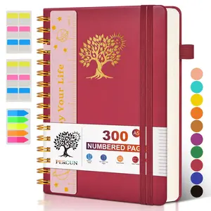 Spiral Notebook Journal for Women Men, 300 Numbered Lined Pages, College Ruled, A5 Hardcover Bound Notebook for School, Work, Note Taking Writing, Leather Journal Medium