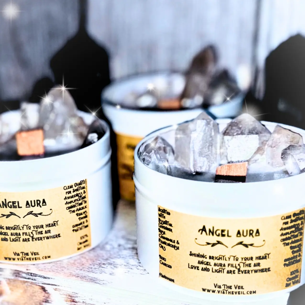 Natural Quartz Scented Crystal Candles - Healing - Intention - Angelic Reiki Charged - Angel Aura Decor Scented Gift - Lavender - Chamomile -