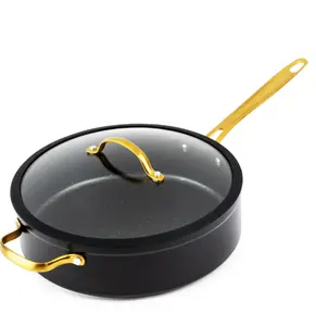 Thyme & Table Non-Stick 5 QT Signature Saute Pan with Glass Lid, Black & Gold