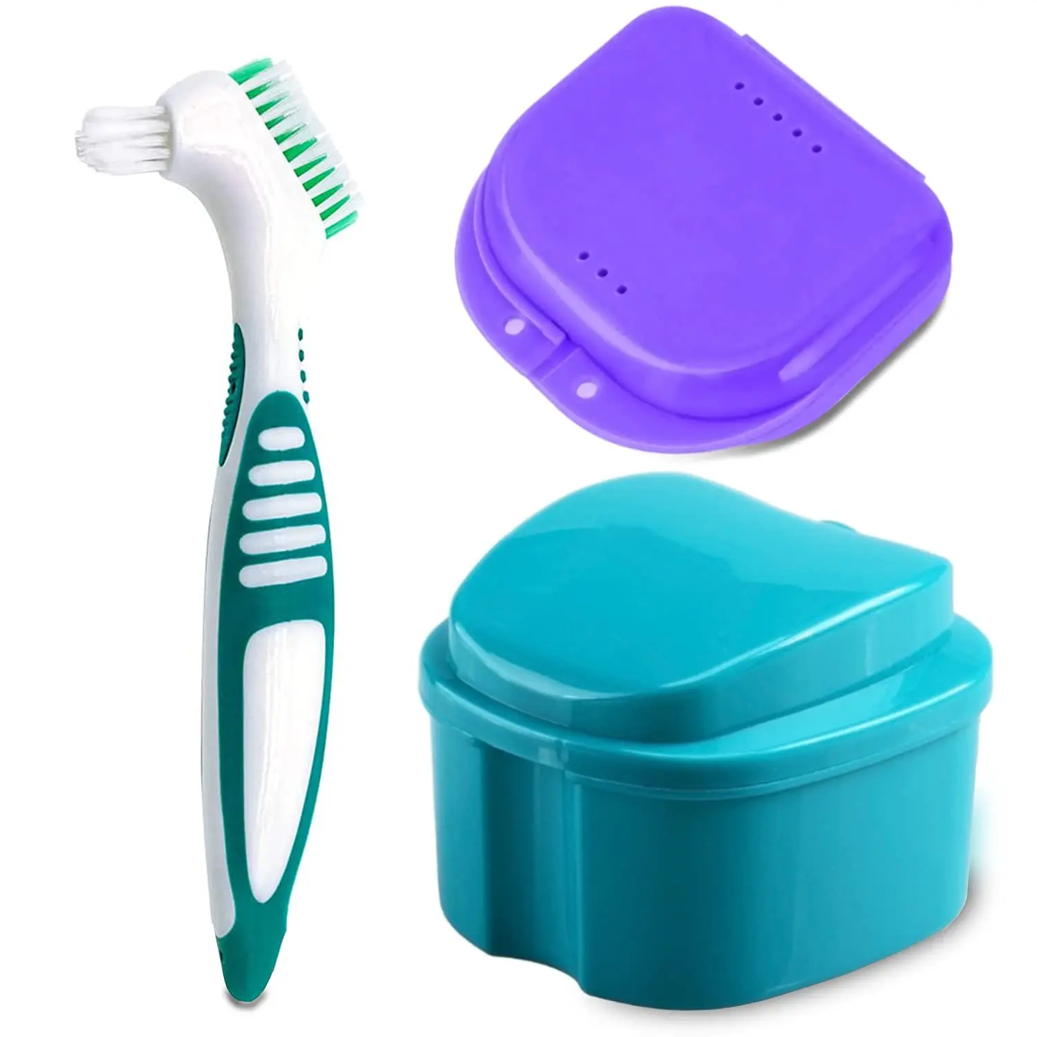 Transparent Denture Bath Case Denture Care Tool with Cleaning Brush, Retainer Holder Box for Travel, Oral Care of Mouth Guards, Night Guards