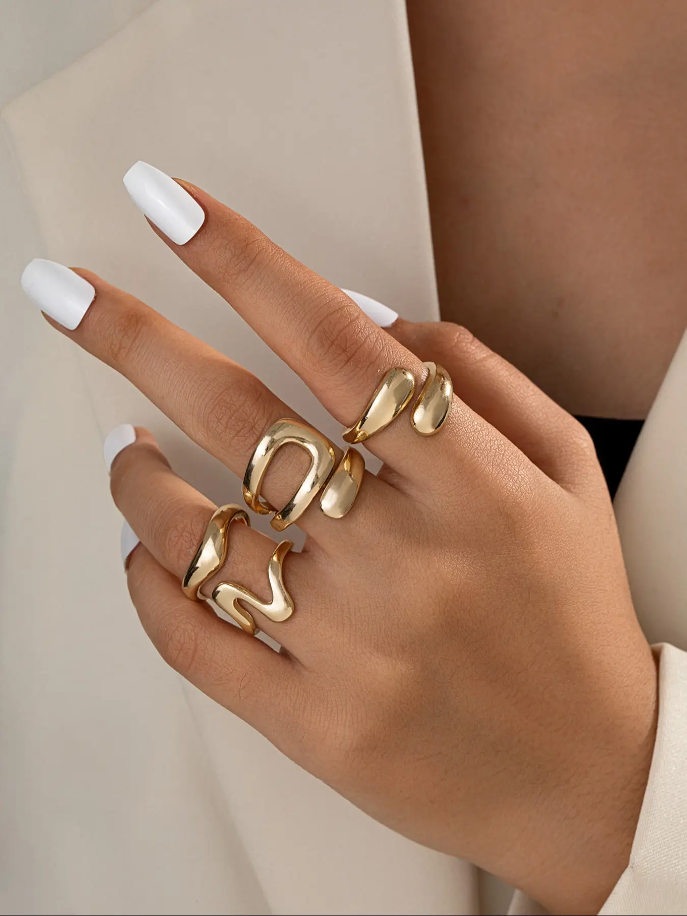 Women's Geometric Metal Ring Set, Fashionable Wide Face Open Rings, Adjustable Rings, Stackable Rings, Daily Wear Jewelry Accessories, Stylish Women's Accessory