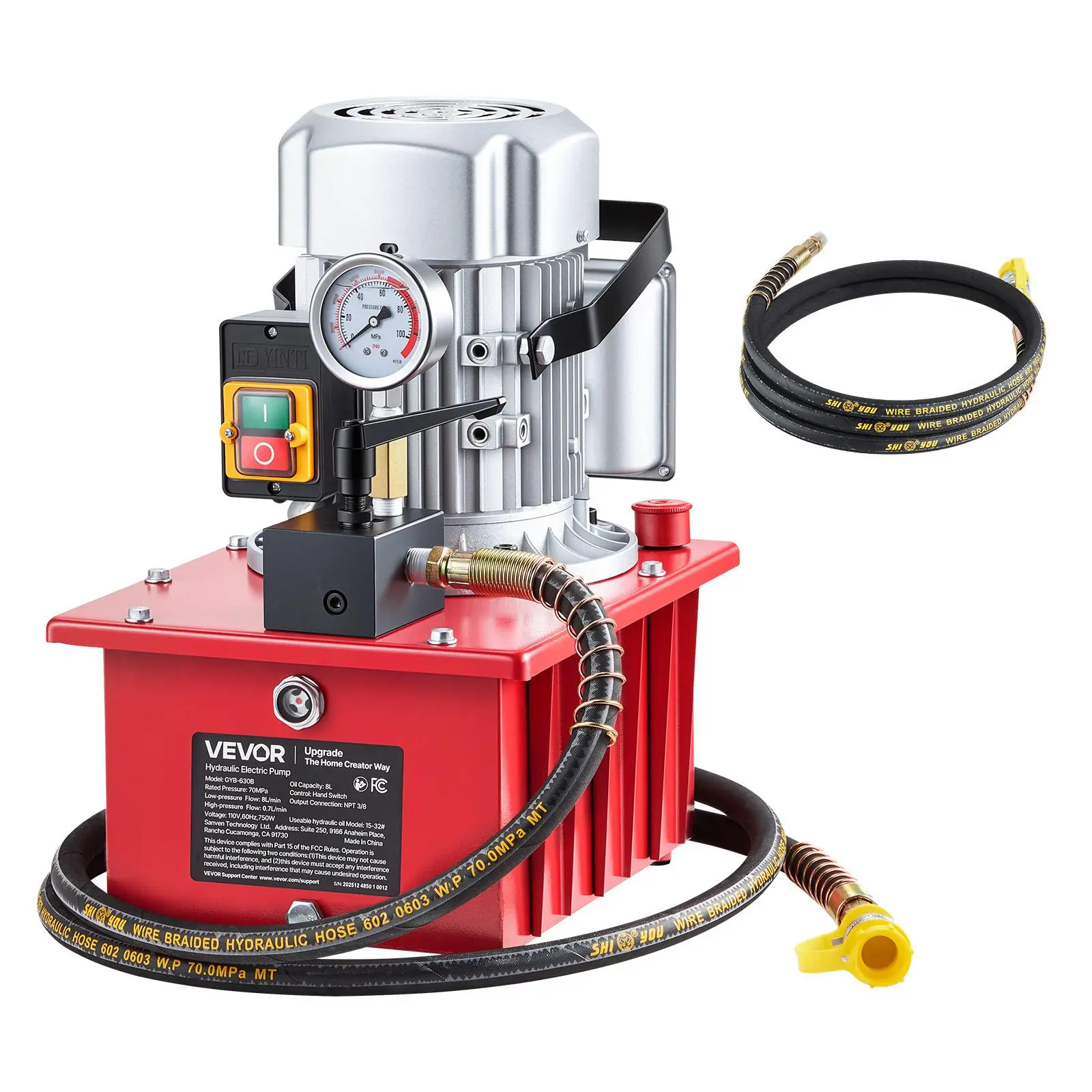 【Summerfinds】VEVOR Electric Hydraulic Pump750W 10,000 PSI120V Single Acting Electric Driven Hydraulic Pump Power Pack Unitwith Manual Valve2.1 Gallon / 8Lfor PunchingBendingSingle Acting Cylinders