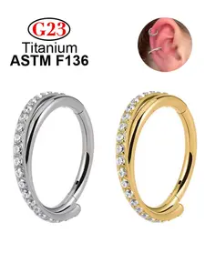 G23 Astm F136 Titanium Fashion Jewelry Clicker Earrings, Hoop Ring for Cartilage Septum Daith Tragus Conch Piercing, Punk Style, Septum Pierced Ring