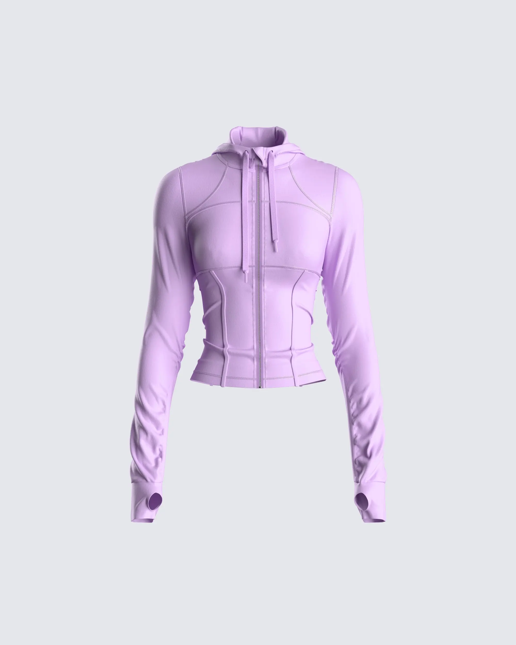 Cropped Athletic Jacket for Women, Lavender Fitted Corset-Style Full-Zip with Long Sleeves and Thumb Holes