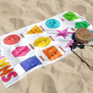 1 piece Children's Geometry Shape Recognition Teaching Chart themed beach towel - Super soft flannel blanket, suitable for beds and sofas, all-season use, modern design, digitally printed pattern, 100% polyester material, machine washable, suitable