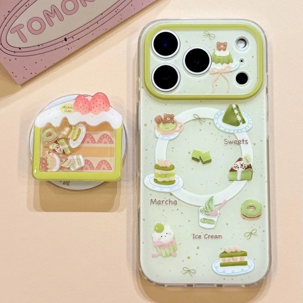 Matcha Dessert MagSafe Smartphone Handle Grip Stand Accessory, Kawaii Aesthetic Tech Accessory for iPhone 13-17 Pro Max, Anti-Slip Grip, Hands-Free Viewing, Unique Gift Idea, Accessories