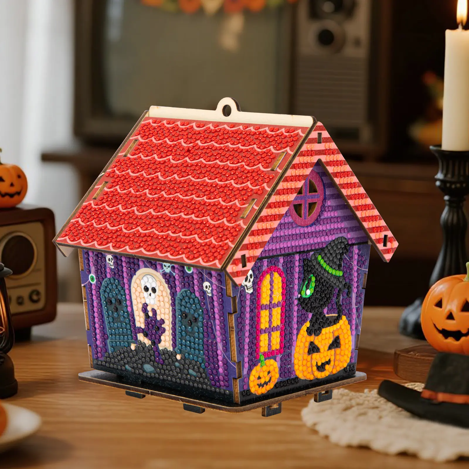 [Buy 1 Get a Free Gift] Halloween DIY Haunted Diamond Painting House , Easy-to-Assemble DiamondArt Craft Kit, Shiny Crystal Wooden Decor, Spooky Scene Table Centerpiece with Endless Creative Possibilities