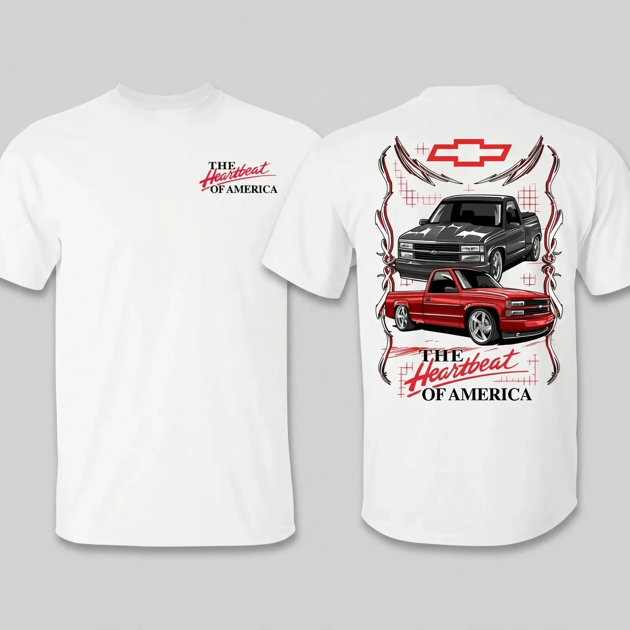 Women's Short-Sleeve Chevy OBS Truck T-Shirt - Retro Heartbeat of America Graphic Crewneck Top, Casual Tshirt for Car Enthusiast Gifts