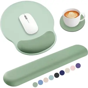 Pad and Keyboard Wrist Rest, 3-in-1 Gel Memory    Pad with Wrist Rest Set,Gaming Mousepad Arm Cushion Support for  Office Desk Accessories Cute Setup,Sage Green