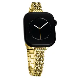 Slim Wheat Braid Stainless Steel Watch Band for Apple Watch Series 11, 10, 9, 8, 7, 6, 5, 4, 3, 2, 1, SE 3/2/1, Luxe Chain Metal Strap for Women #SummerVibes