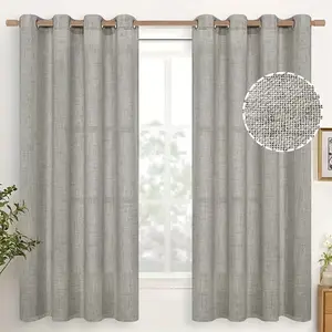 1pc Natural Linen Curtains, Artificial Flax Texture Privacy Drapes for Living Room Bedroom, Halloween Christmas Beer Festival Decor, Grommet Curtains, Home Decoration Curtain