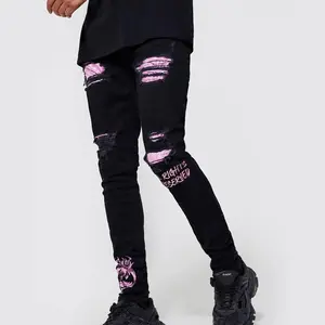 Black jeans Cotton Casual Casual Low Waist Mini Plain Floral Black Slim-fitting