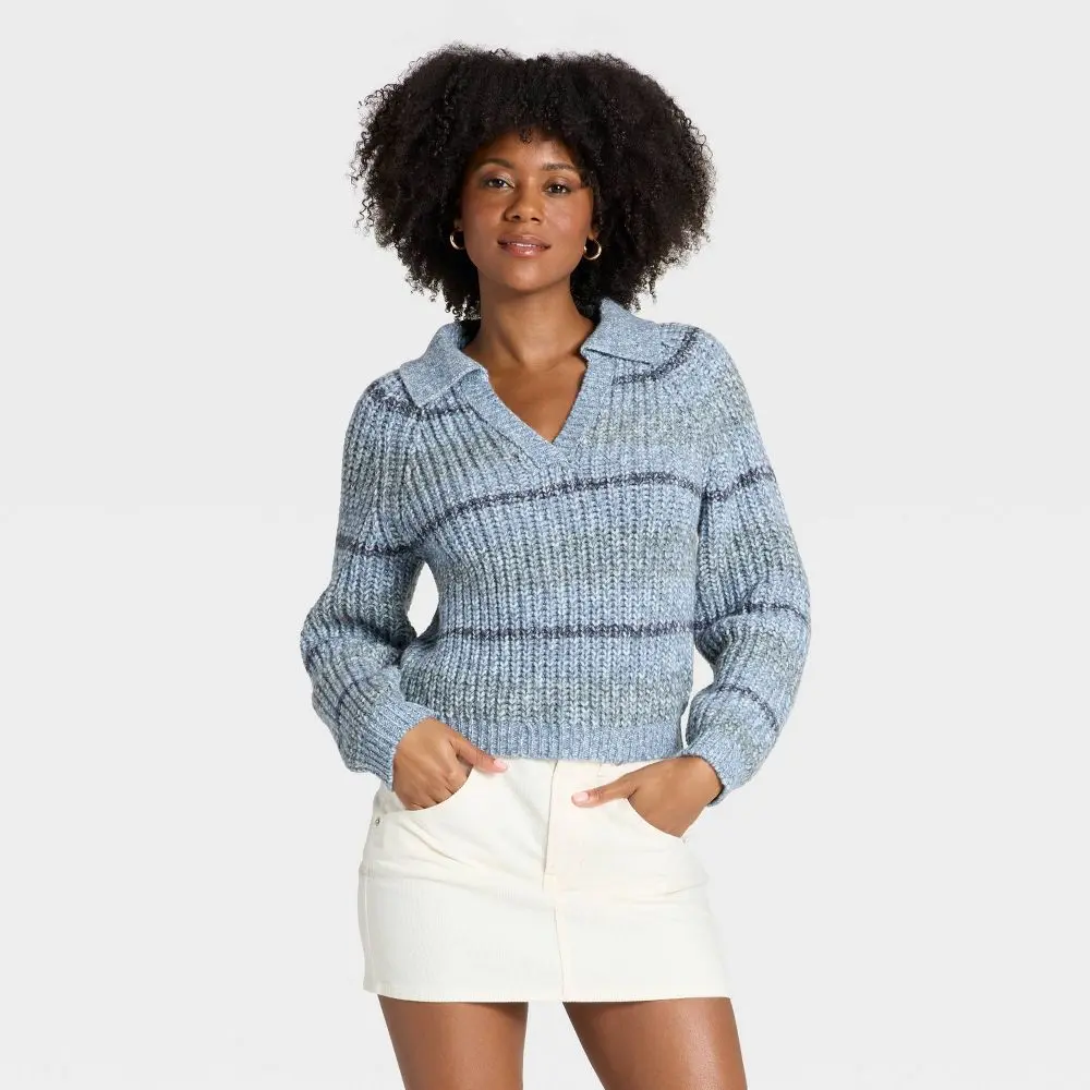 Women's Chunky Polo Collar Pullover Sweater - Universal Women's Chunky Polo Collar Pullover Sweater - Universal