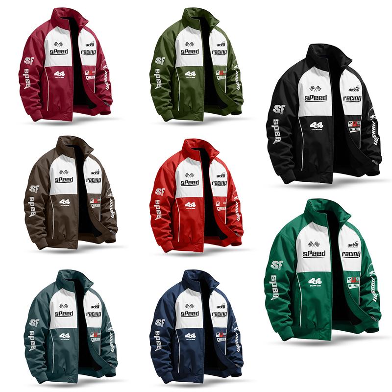 Men's casual stand up collar racing style street style INSY2K jacket, made of durable fabric, decorated with letters and patterns, suitable for cycling, daily wear, sports wear, suitable for spring and summer seasons Motorcycle Streetwear Longsleeves