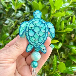 Mermaid Scale Turtle Badge Reel - a gorgeous Design with your choice of an Alligator Clip or slide on reel attached with Velcro for Easy Attachment - Perfect for Medical Staff, Respiratory, Anesthesia & ID Display - A Great Gift