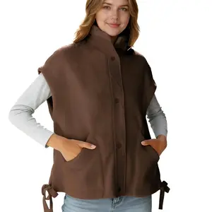 Sherpa Jacket for Women Casual Fleece Vest Oversized Sleeveless Outwear Warm Button Down Gilet with Pockets
