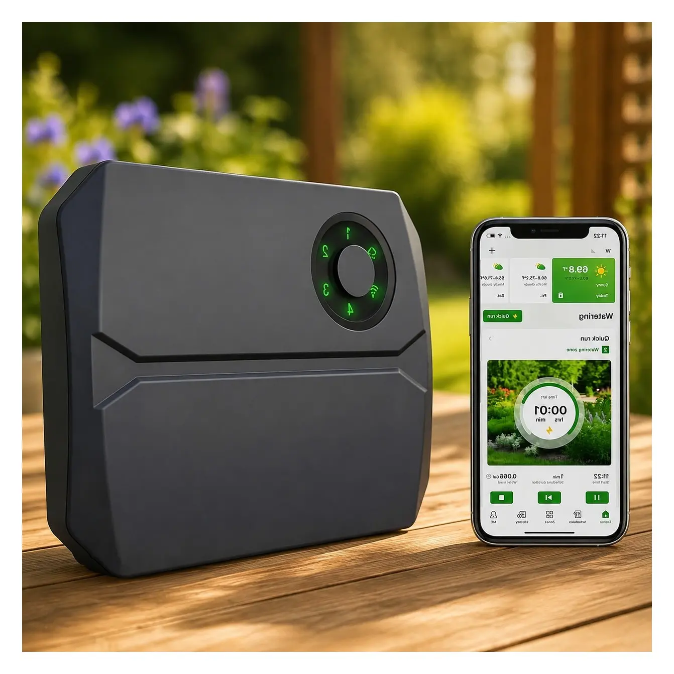 Smart Sprinkler Controller 2.4GHz WiFi App Enabled, 4 Zones + 16 Plans, Auto Skip Rain, Freeze & Wind, Save Water, 10-Minute InstallGift