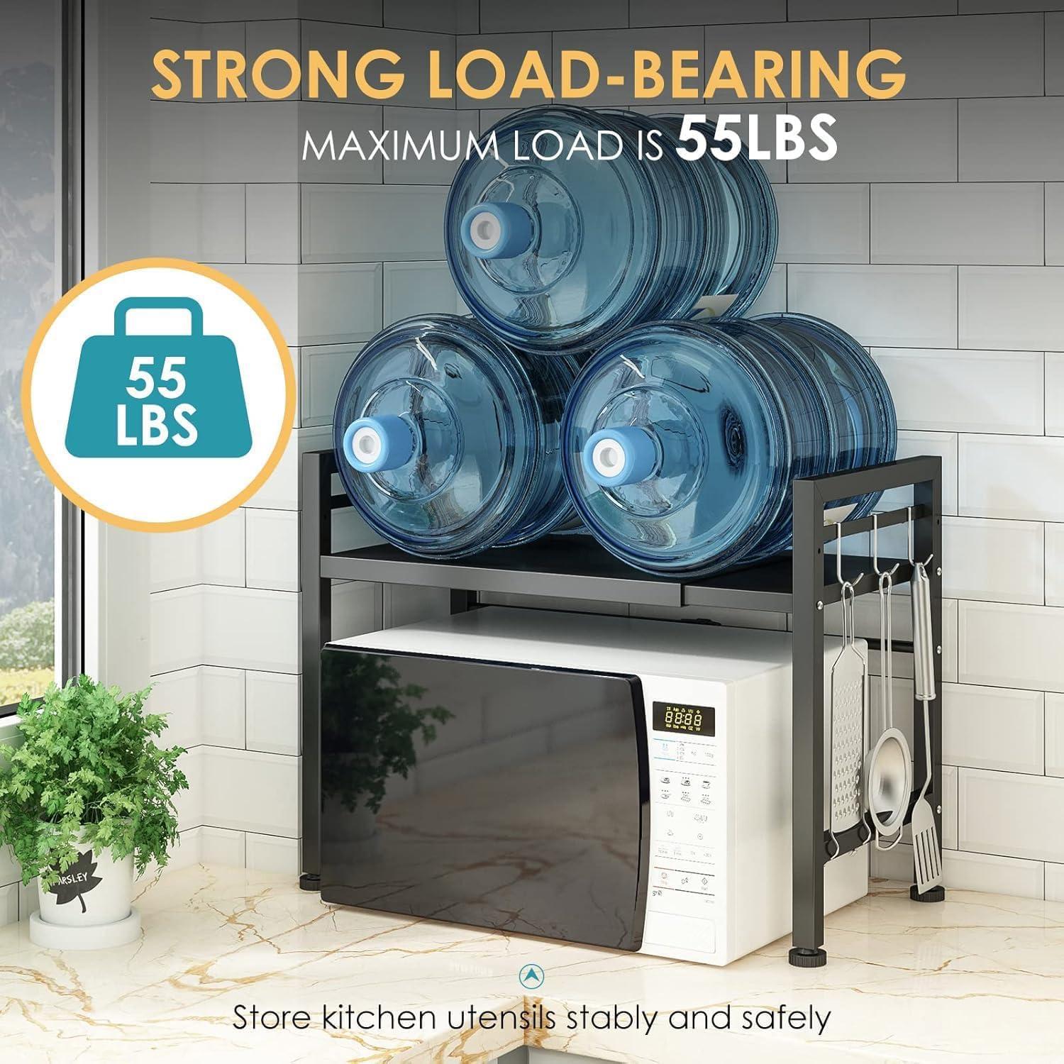 Expandable Microwave Stand, Metal Kitchen Countertop Organizer Shelves with 6 Hooks,Bakers Rack,Microwave Shelf,Microwave Oven Rack, 55lbs Weight Capacity Expandable Microwave Stand, Metal Kitchen Countertop Organizer Shelves with 6 Hooks,Bakers Rack,Microwave Shelf,Microwave Oven Rack, 55lbs Weight Capacity